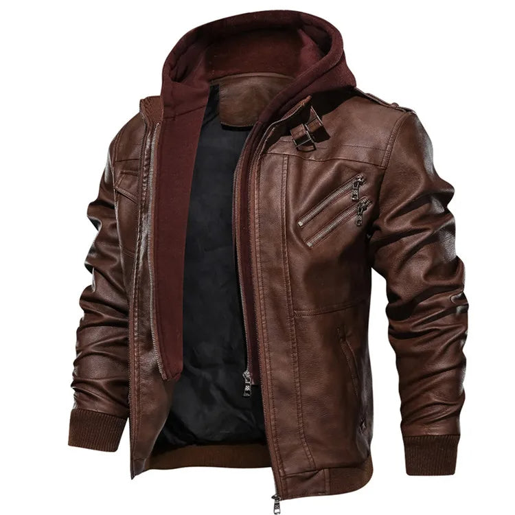 Commander Leather Jacket with Hood [Free Premium Wallet]