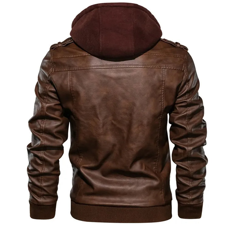 Commander Leather Jacket with Hood [Free Premium Wallet]