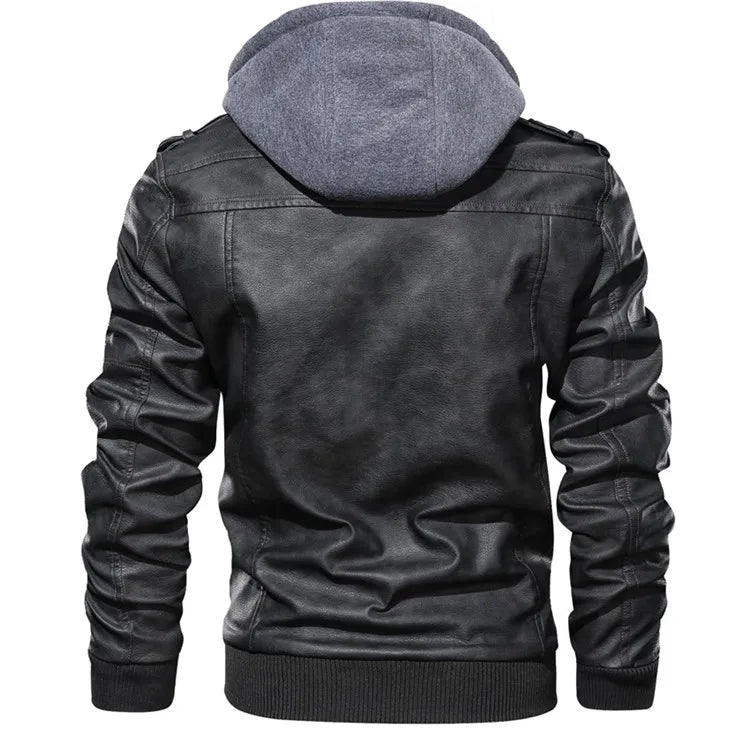 Commander Leather Jacket with Hood [Free Premium Wallet]