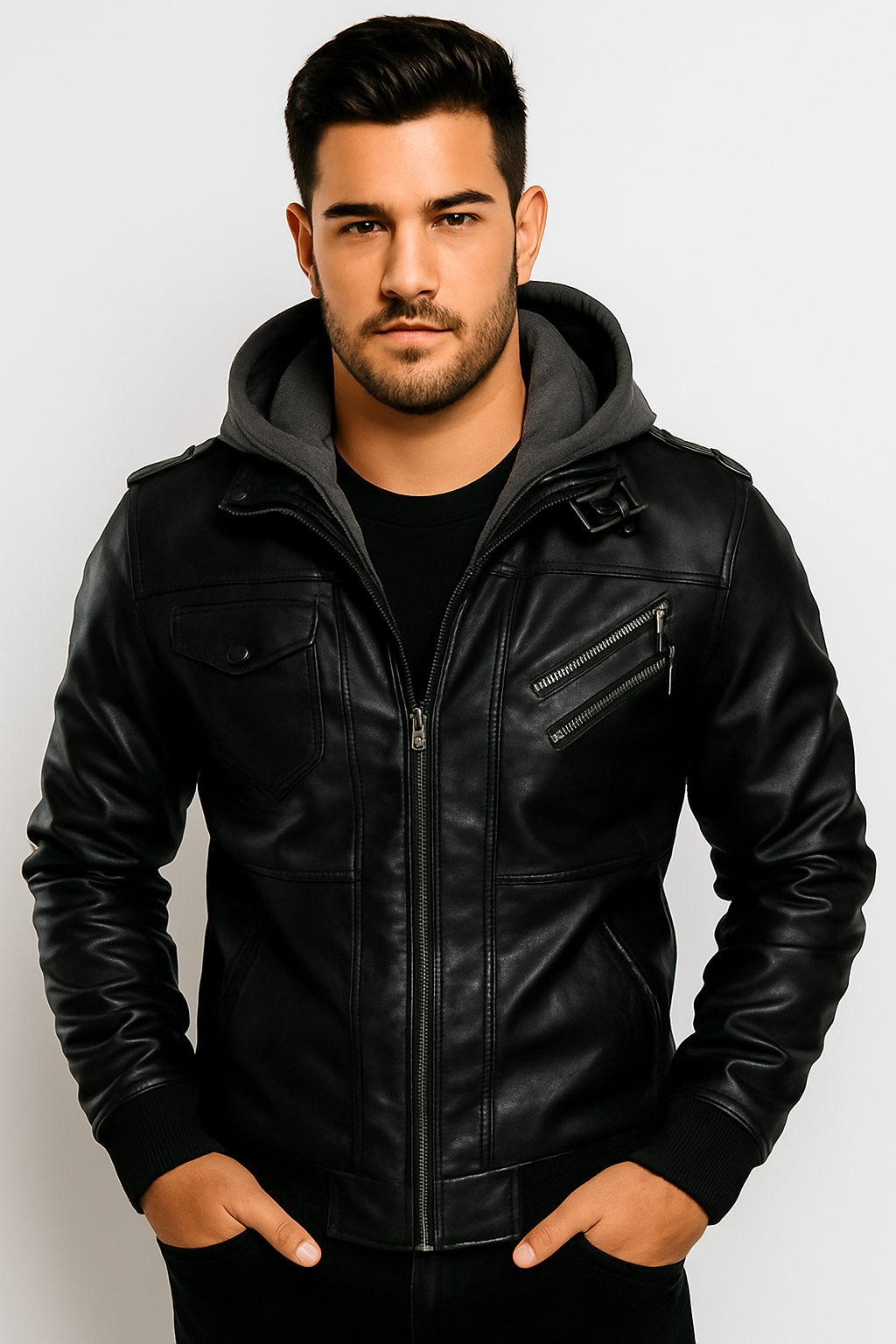 Commander Leather Jacket with Hood [Free Premium Wallet]