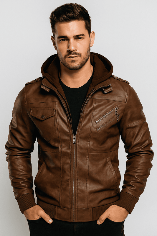 Commander Leather Jacket with Hood [Free Premium Wallet]