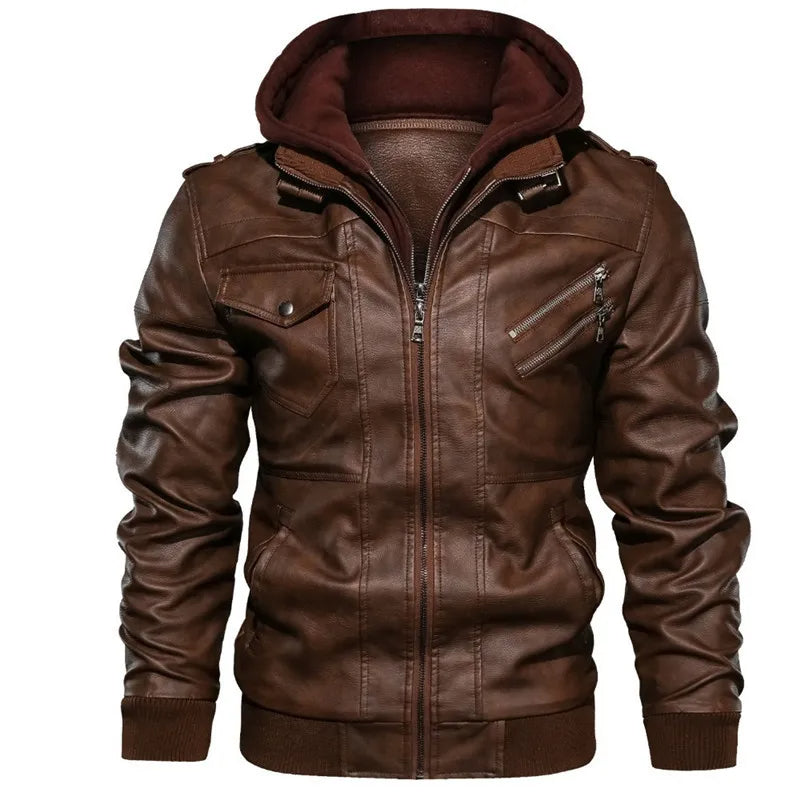 Commander Leather Jacket with Hood [Free Premium Wallet]