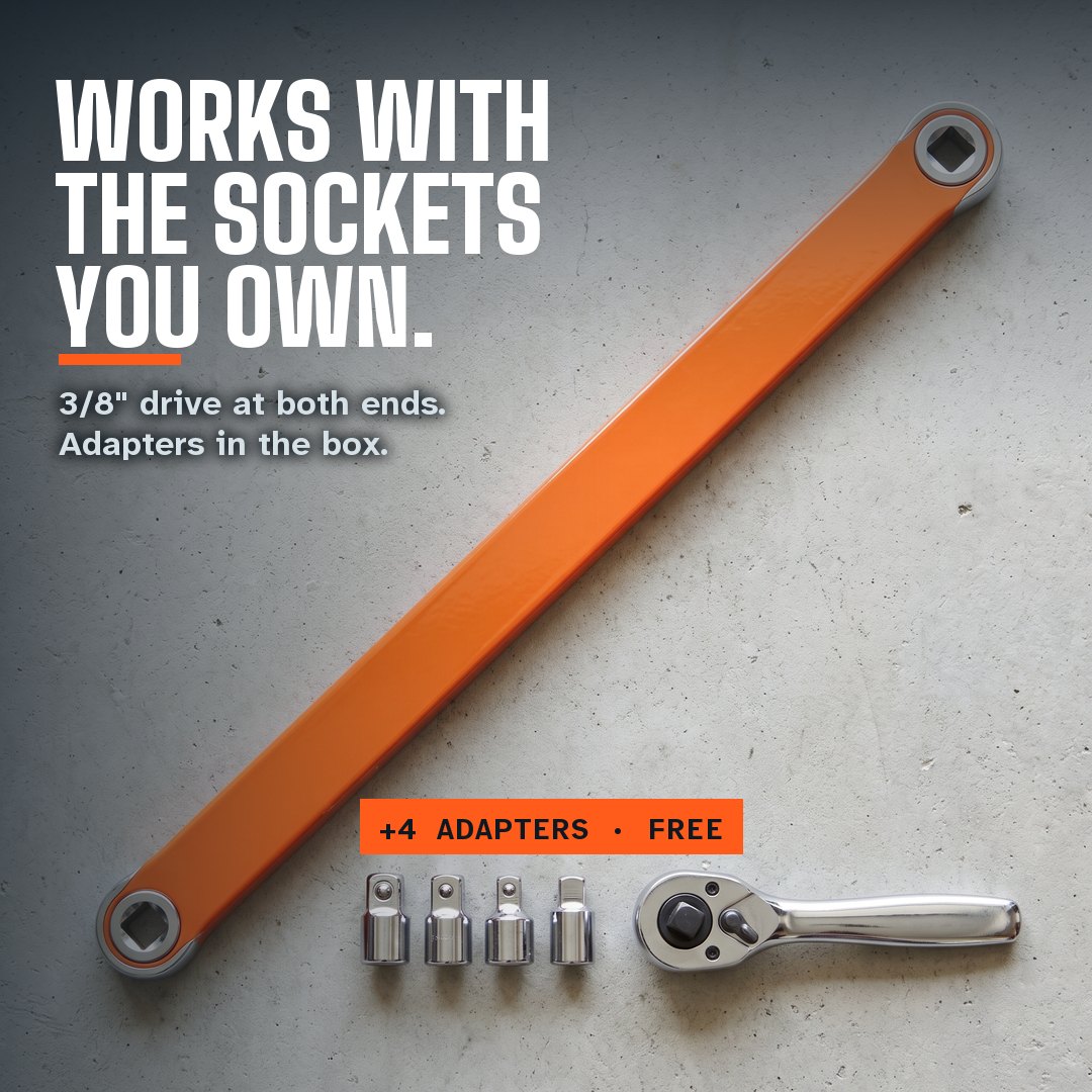 Works with the sockets you already own. The offset with four free adapters
