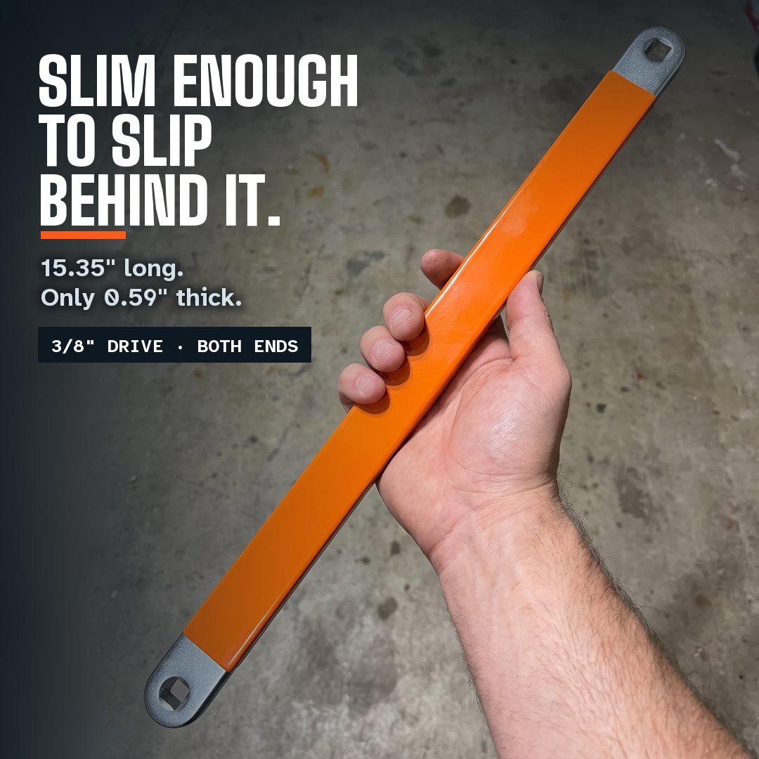 Minutes, not an afternoon. Gloved hands turning a ratchet on top of the offset