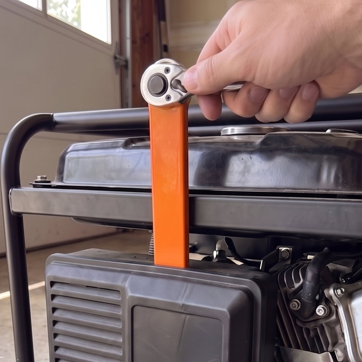 The offset reaching a bolt behind a generator air box